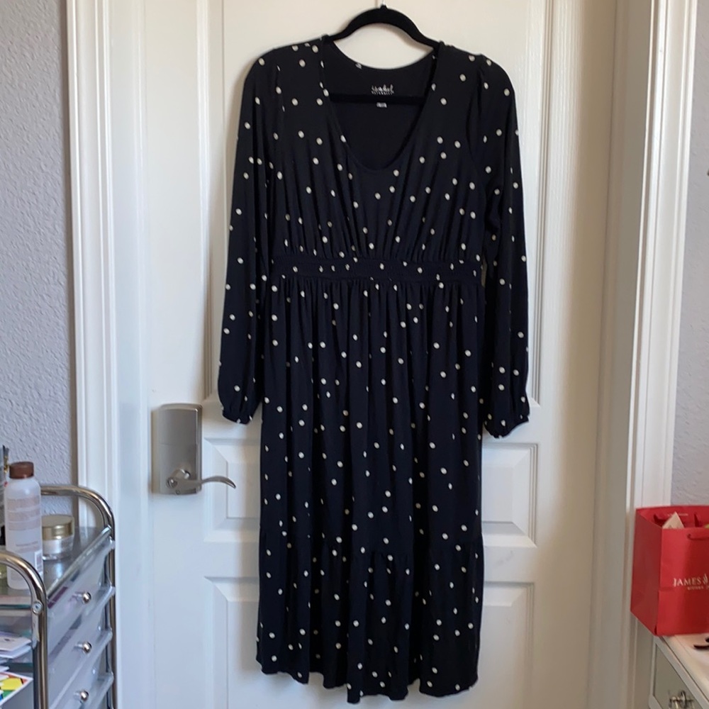 Long Sleeve Smock Waist Tiered Maternity Dress